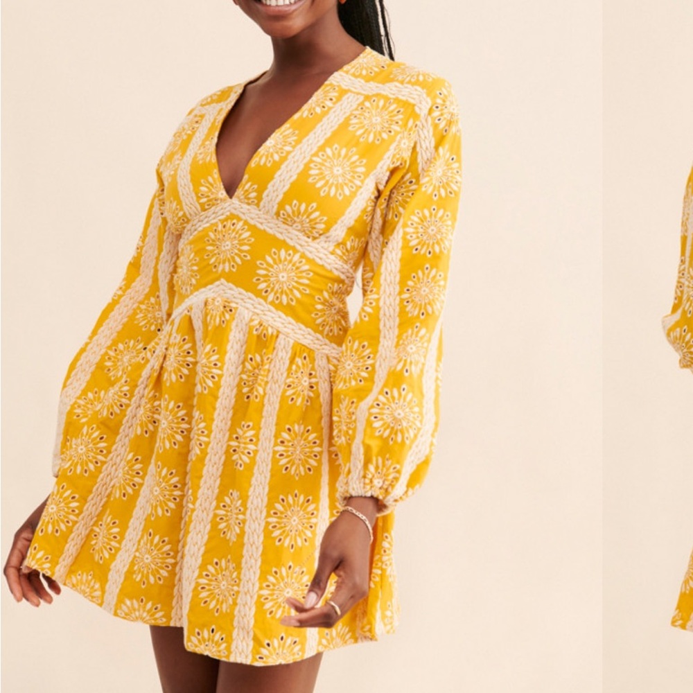 Free People Yellow Floral Long Sleeve Dress